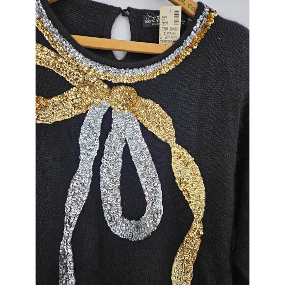 VTG New Work in Progress Black Sweater Womens 22/24 Silk Angora Lambswool Bow - Picture 2 of 6